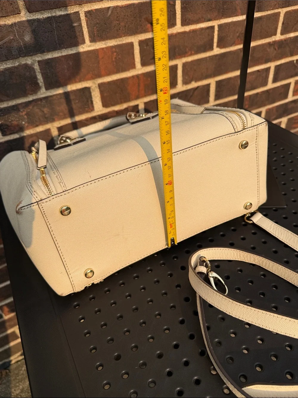 Henri Bendel West 57th Cream Saffiano Leather Satchel Crossbody Bag